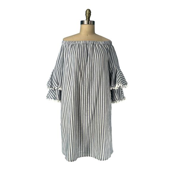 Neiman Marcus Off-Shoulder Striped Pom-Pom Shift Dress size Large - Picture 7 of 7